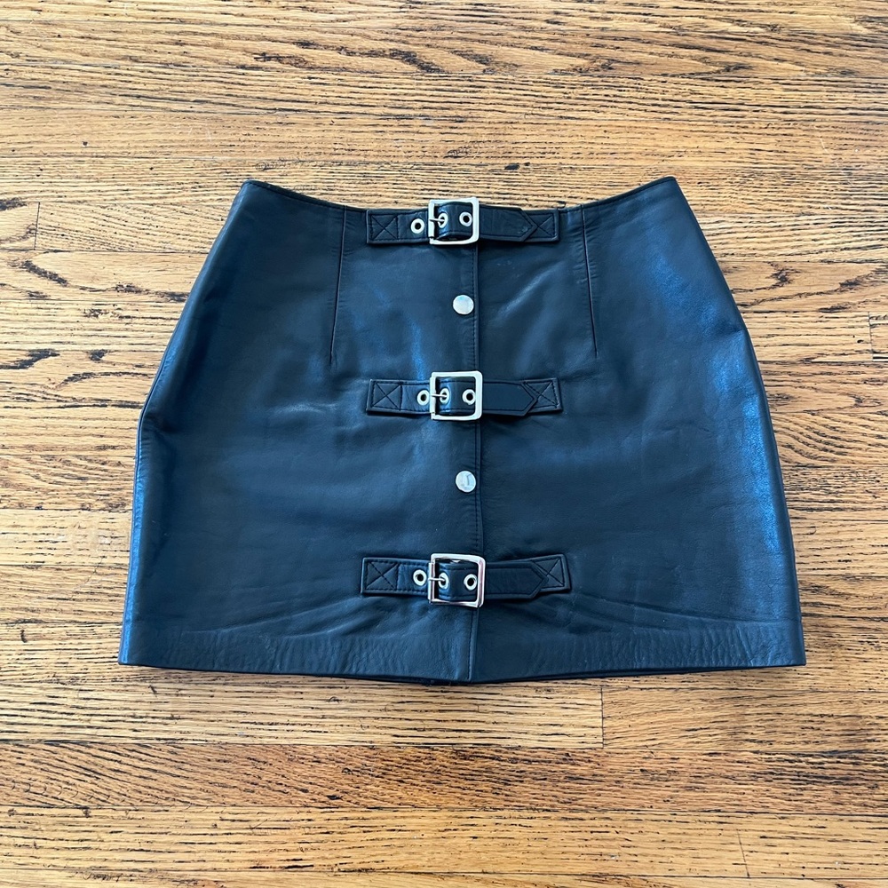 Northbound Leather Buckle Mini Skirt ~ Black Leather ~ Small